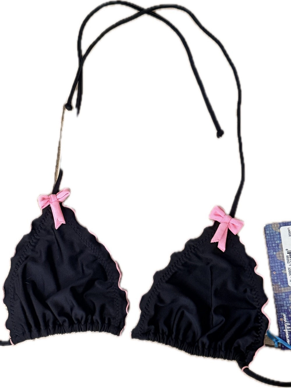 Luli Fama Black Bikini Top with Pink Bows nwt